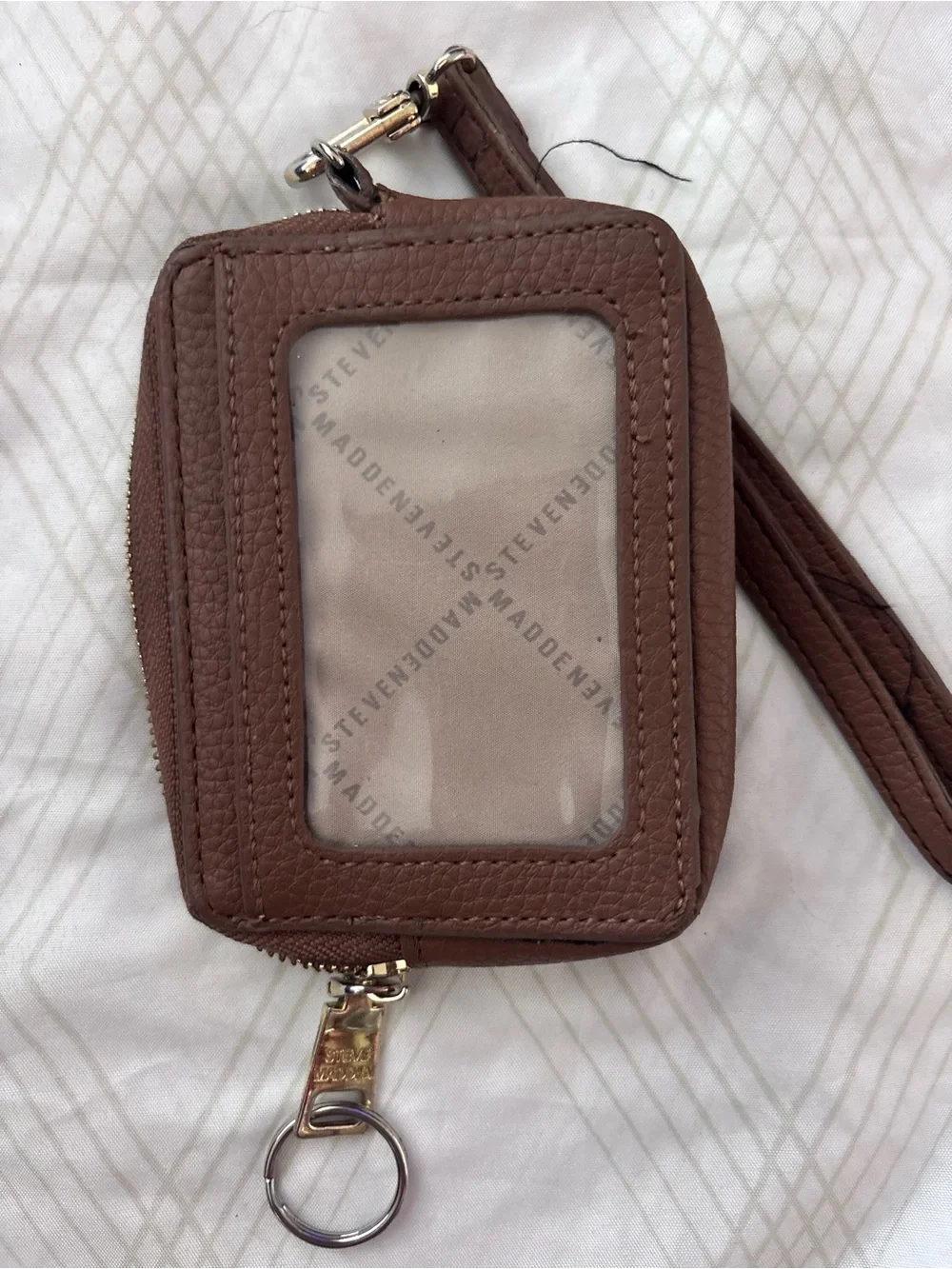 Steve Madden Brown Leather Wristlet Card Case with Key Ring